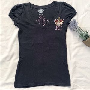 Juicy Couture charcoal grey t-shirt, size S, design chest/back, puffy shoulder